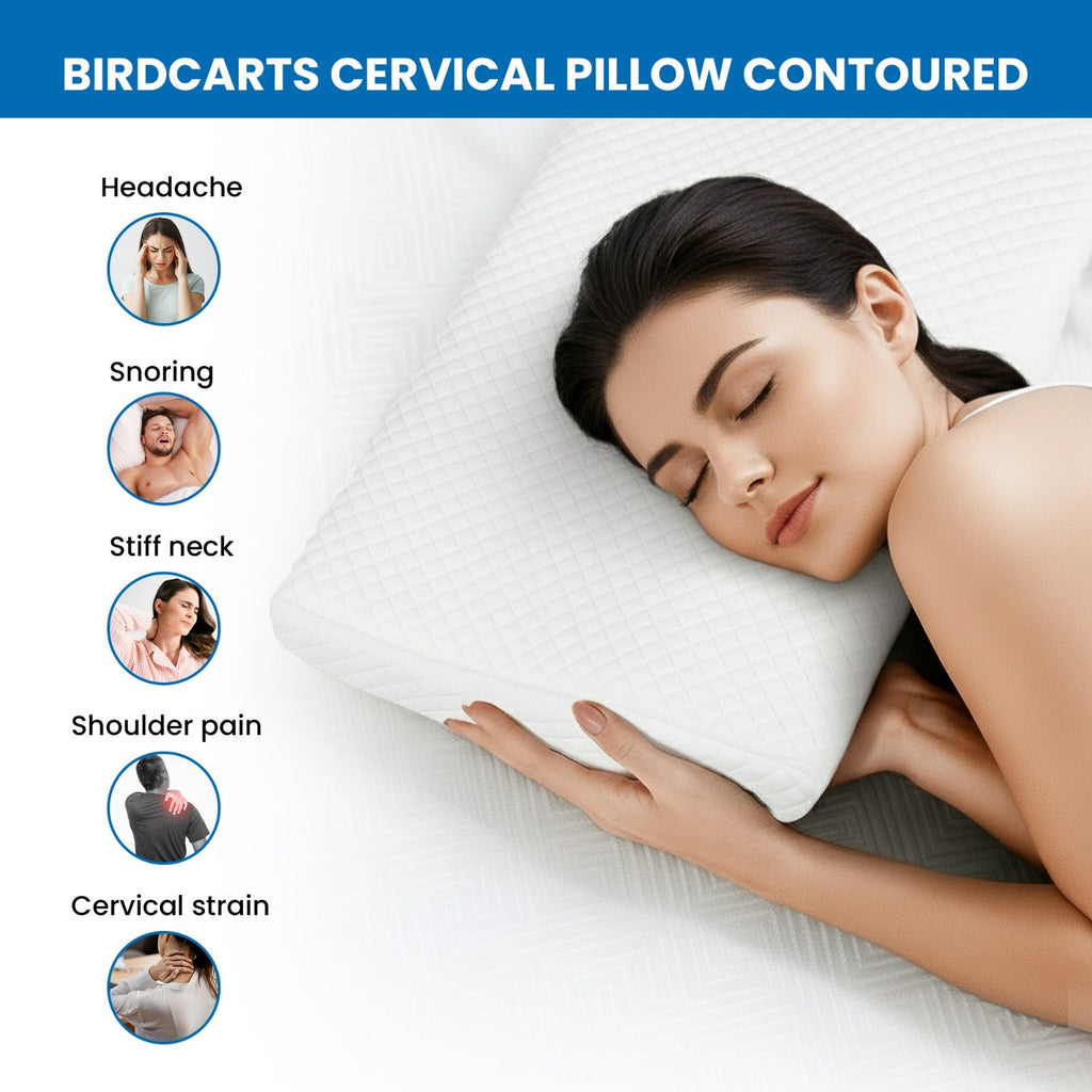 Birdcarts Cervical Pillow Contoured – Premium Neck Support Pillow for Pain Relief & Better Sleep - Birdcarts