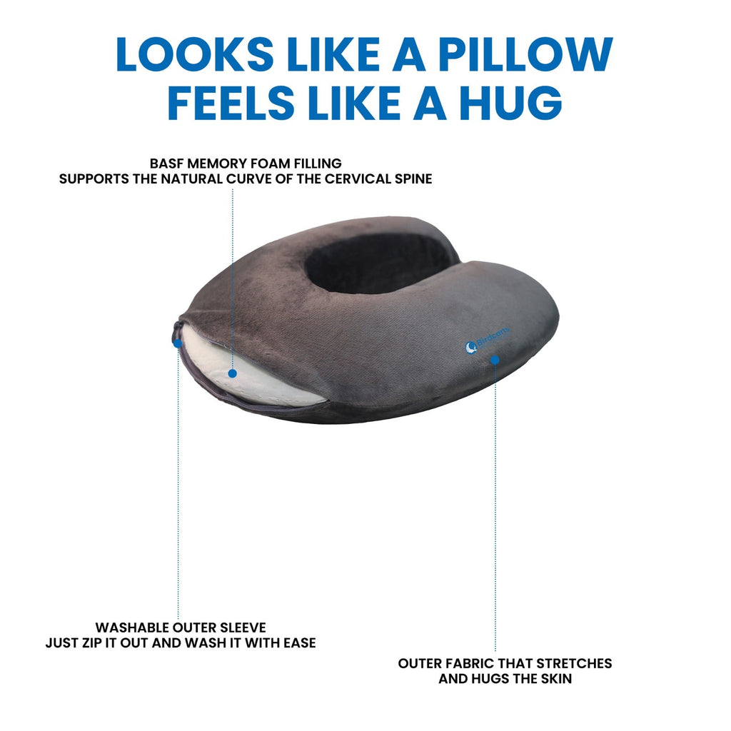 Birdcarts Premium U - Shaped Travel Neck Pillow - Plush Velvet Support (Grey) - Birdcarts
