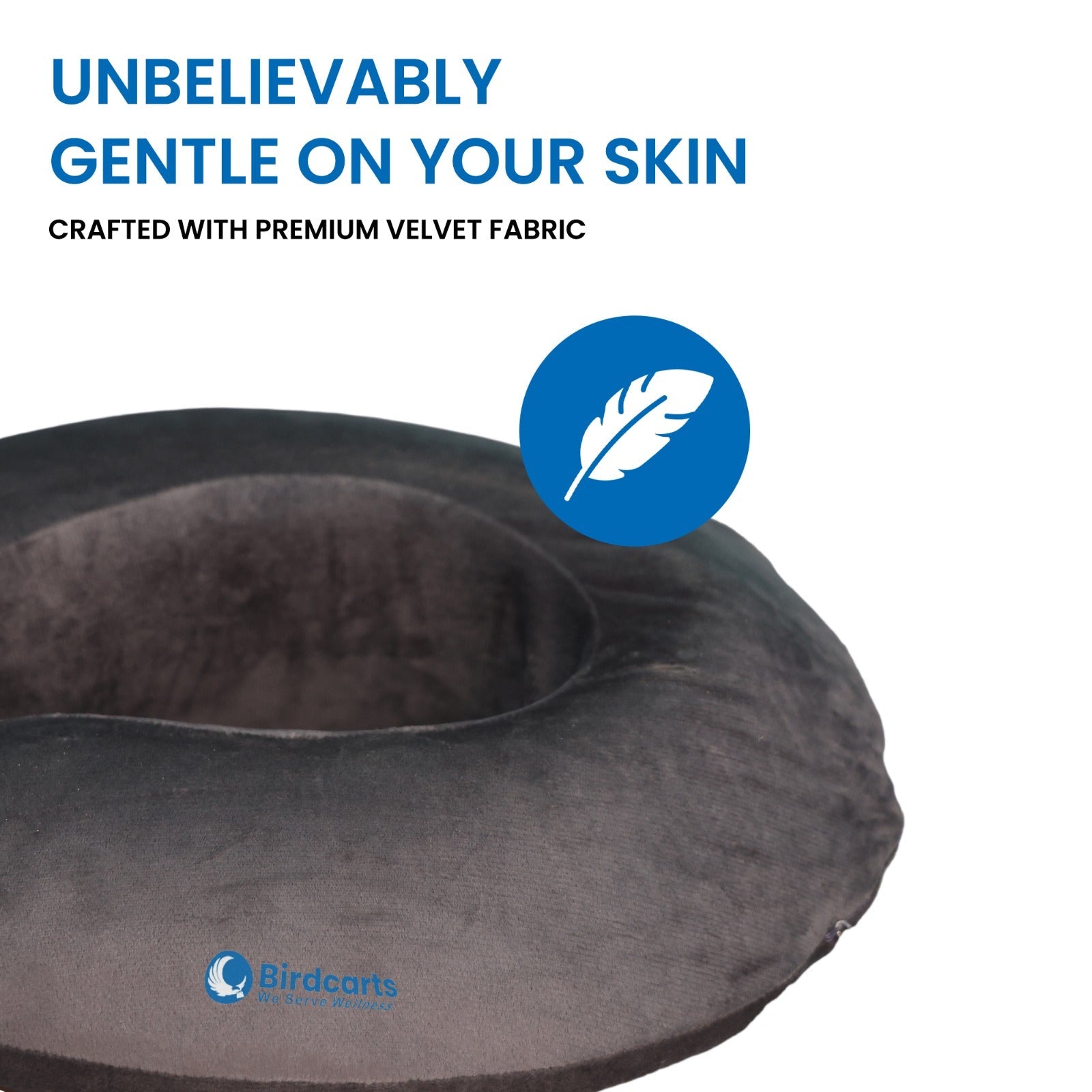 Birdcarts Premium U - Shaped Travel Neck Pillow - Plush Velvet Support (Grey) - Birdcarts