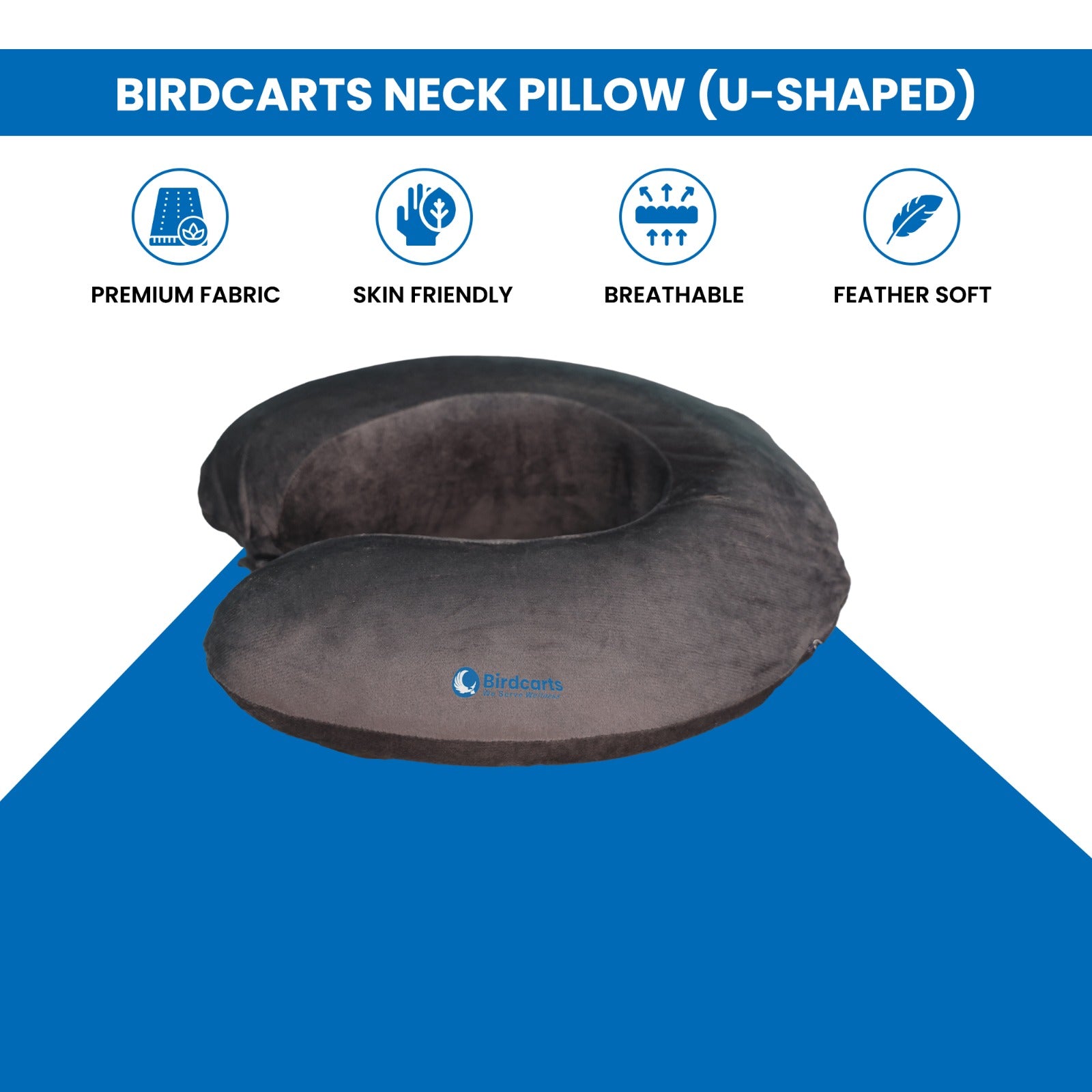 Birdcarts Premium U - Shaped Travel Neck Pillow - Plush Velvet Support (Grey) - Birdcarts
