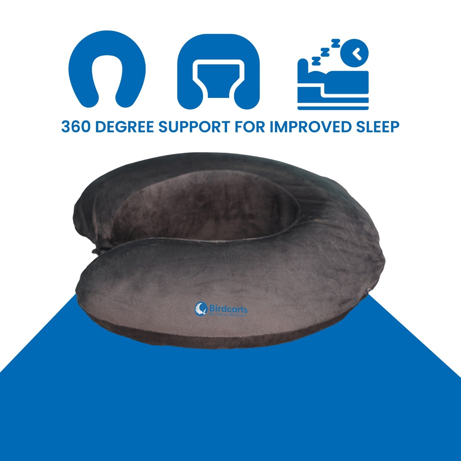 Birdcarts Premium U - Shaped Travel Neck Pillow - Plush Velvet Support (Grey) - Birdcarts