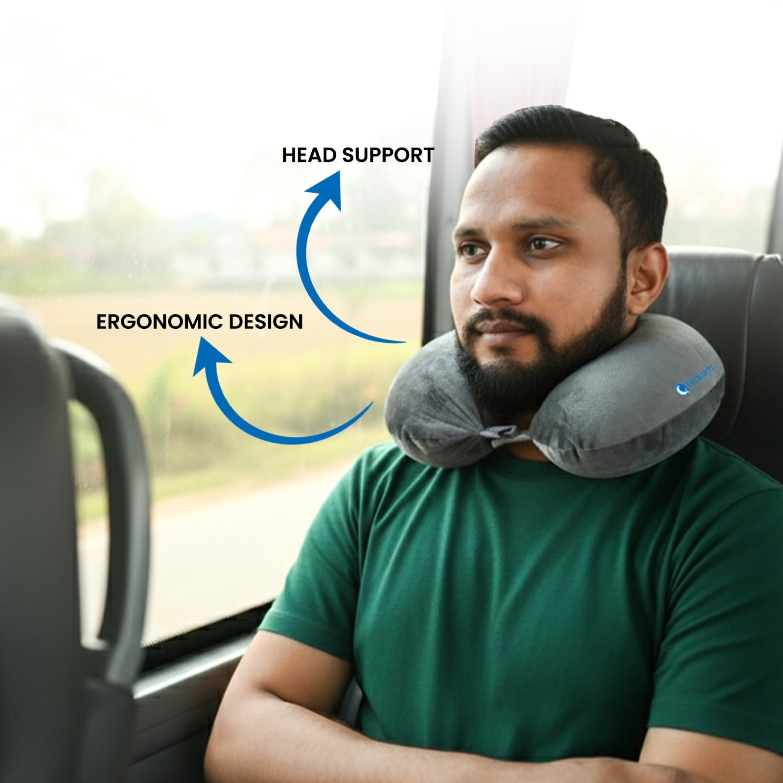 Birdcarts Premium U - Shaped Travel Neck Pillow - Plush Velvet Support (Grey) - Birdcarts