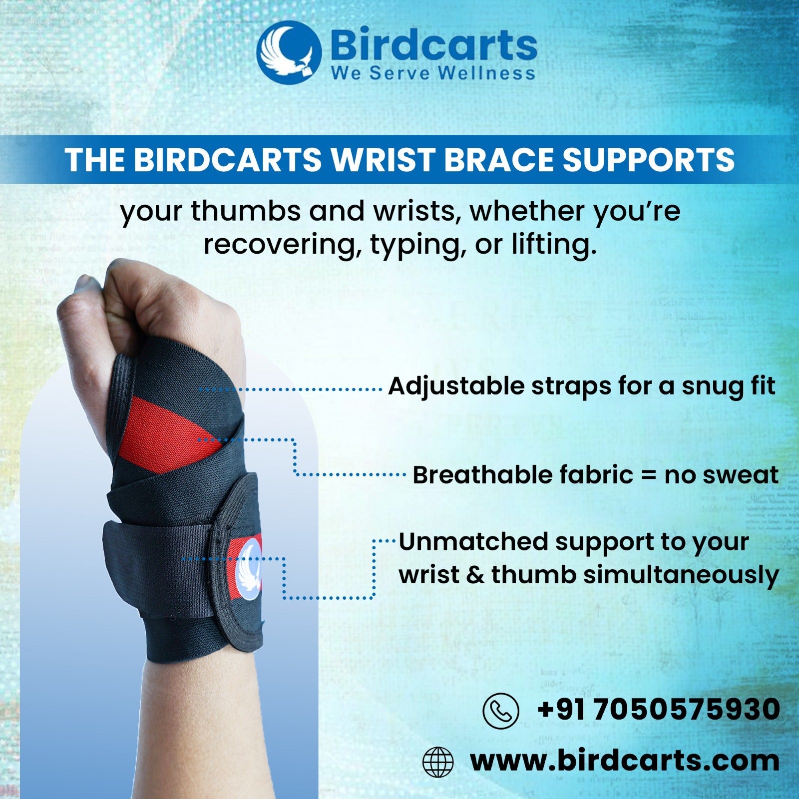 Birdcarts Wrist brace with thumbs support - Birdcarts